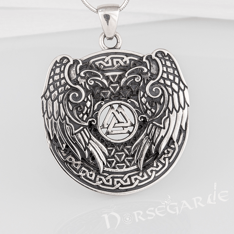 Handcrafted Ravens and Valknut Pendant - Sterling Silver - Norsegarde