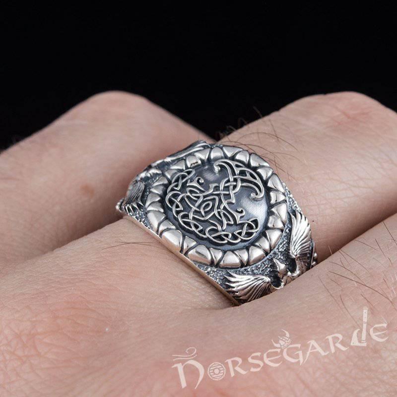Handcrafted Ravens and Yggdrasil Ring - Sterling Silver - Norsegarde