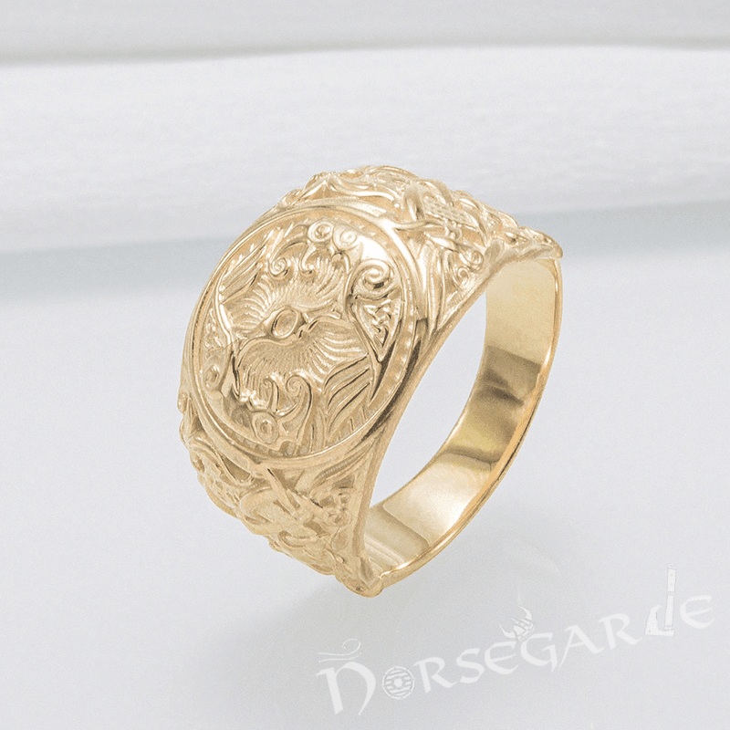 Handcrafted Ravens Mammen Style Ring - Gold - Norsegarde