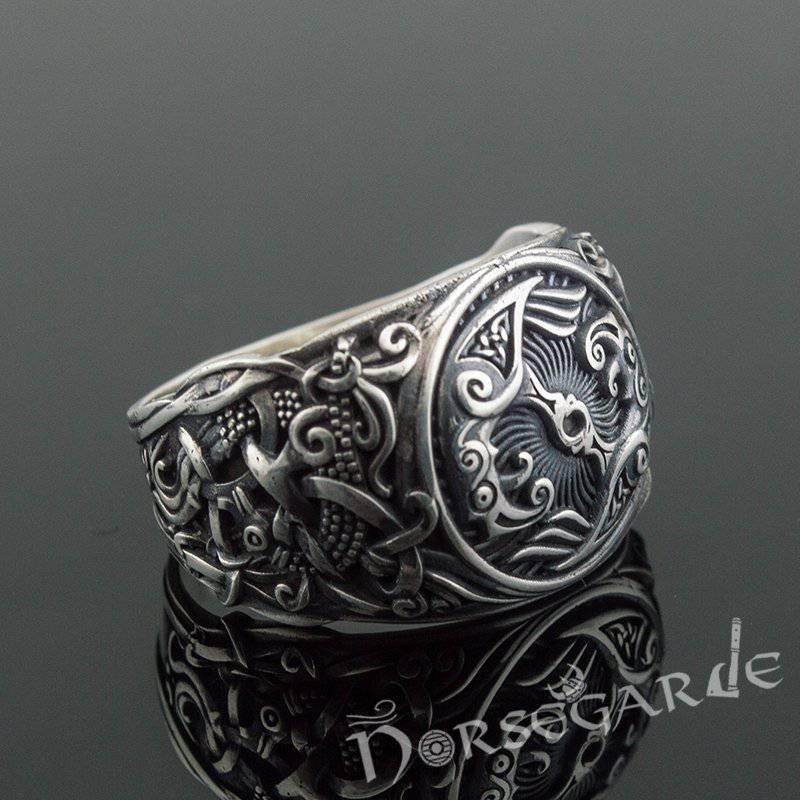 Handcrafted Ravens Mammen Style Ring - Sterling Silver - Norsegarde