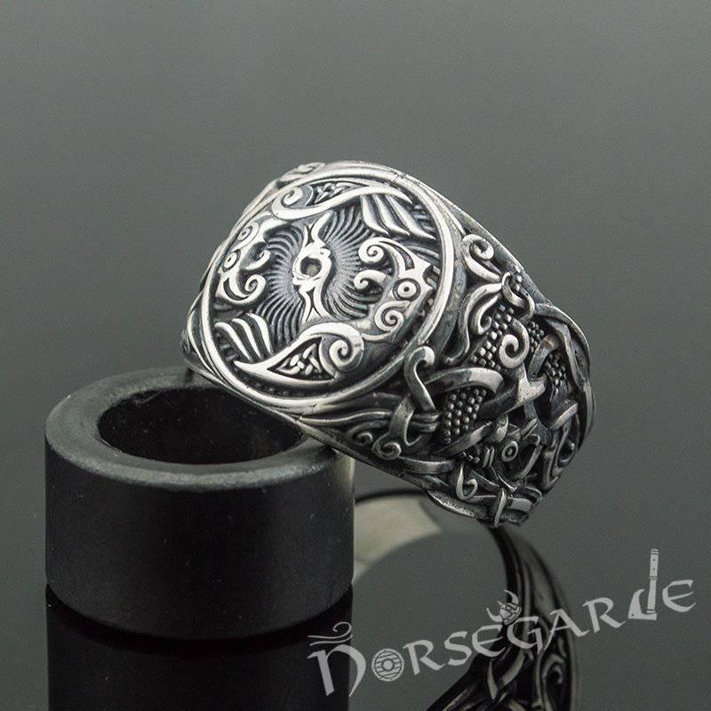 Handcrafted Ravens Mammen Style Ring - Sterling Silver - Norsegarde