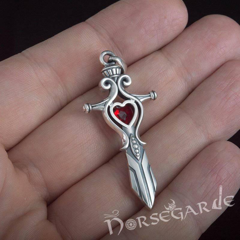 Handcrafted Red Stone Sword Pendant - Sterling Silver - Norsegarde
