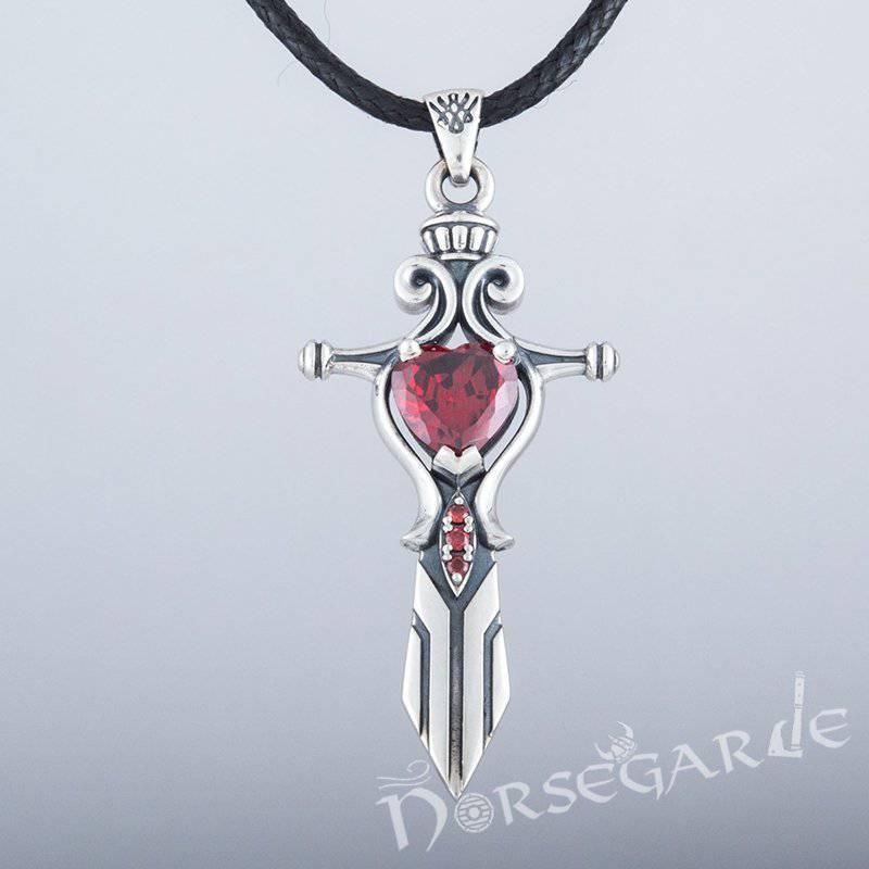 Handcrafted Red Stone Sword Pendant - Sterling Silver - Norsegarde