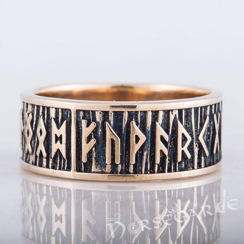 Handcrafted Rimmed Elder Futhark Runic Band - Bronze - Norsegarde
