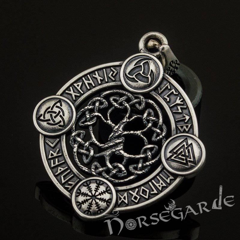 Handcrafted Rune Circle with Entwined Yggdrasil - Sterling Silver - Norsegarde