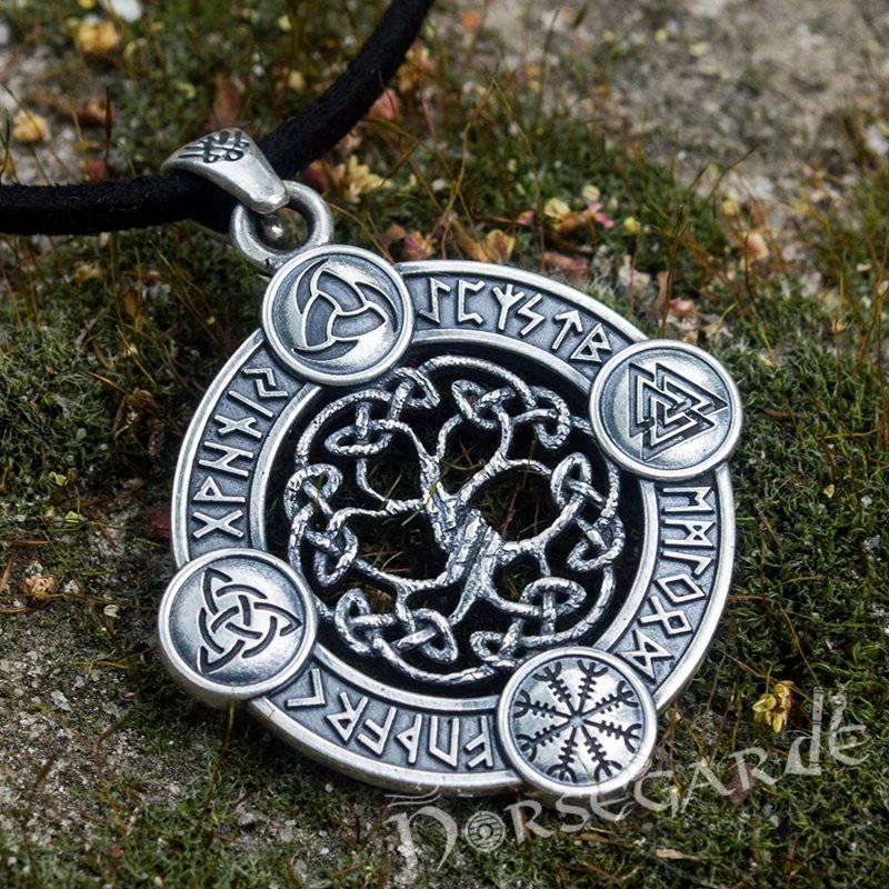 Handcrafted Rune Circle with Entwined Yggdrasil - Sterling Silver - Norsegarde