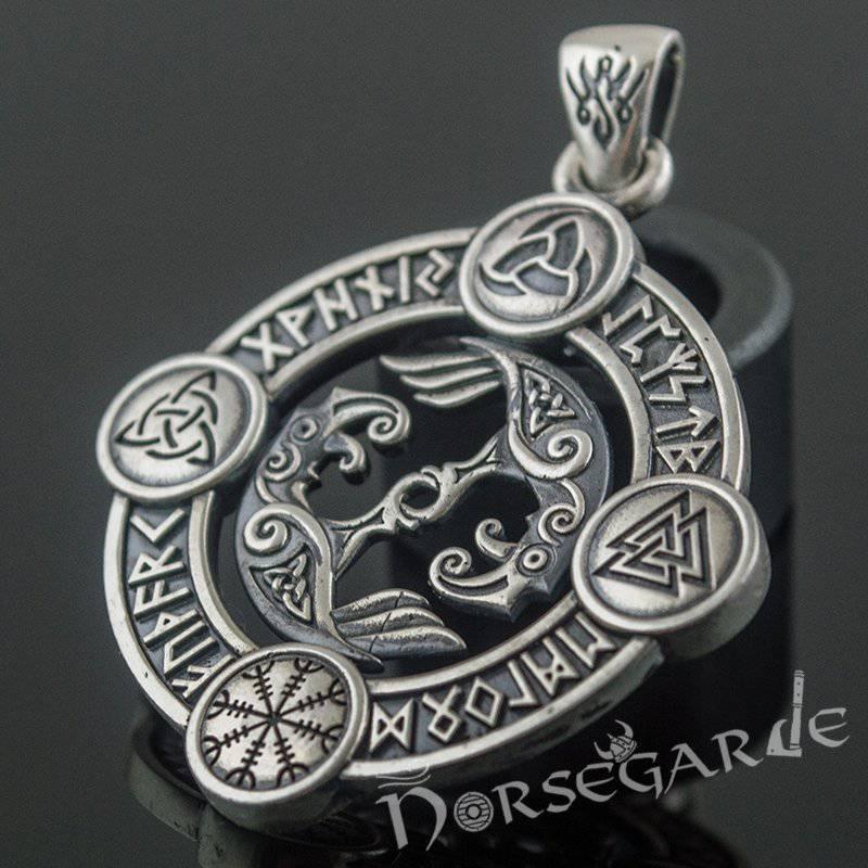 Handcrafted Rune Circle with Ravens - Sterling Silver - Norsegarde