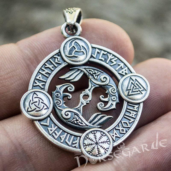 Silver Rune Art Handcrafted Rune Circle with Ravens - Sterling Silver