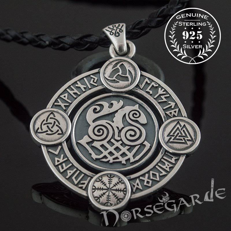 Handcrafted Rune Circle with Sleipnir - Sterling Silver - Norsegarde