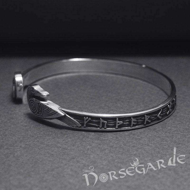 Handcrafted Runes and Ravens Arm Ring - Sterling Silver - Norsegarde
