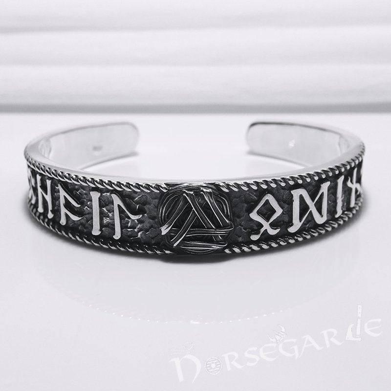 Handcrafted Runes and Valknut Arm Ring - Sterling Silver - Norsegarde