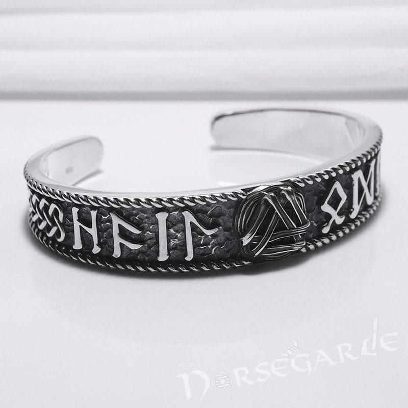 Viking Runes and Valknut Arm Ring - Sterling Silver Handmade Bracelet