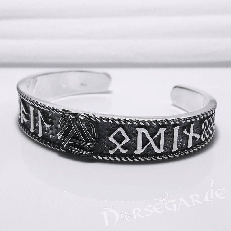 Handcrafted Runes and Valknut Arm Ring - Sterling Silver - Norsegarde