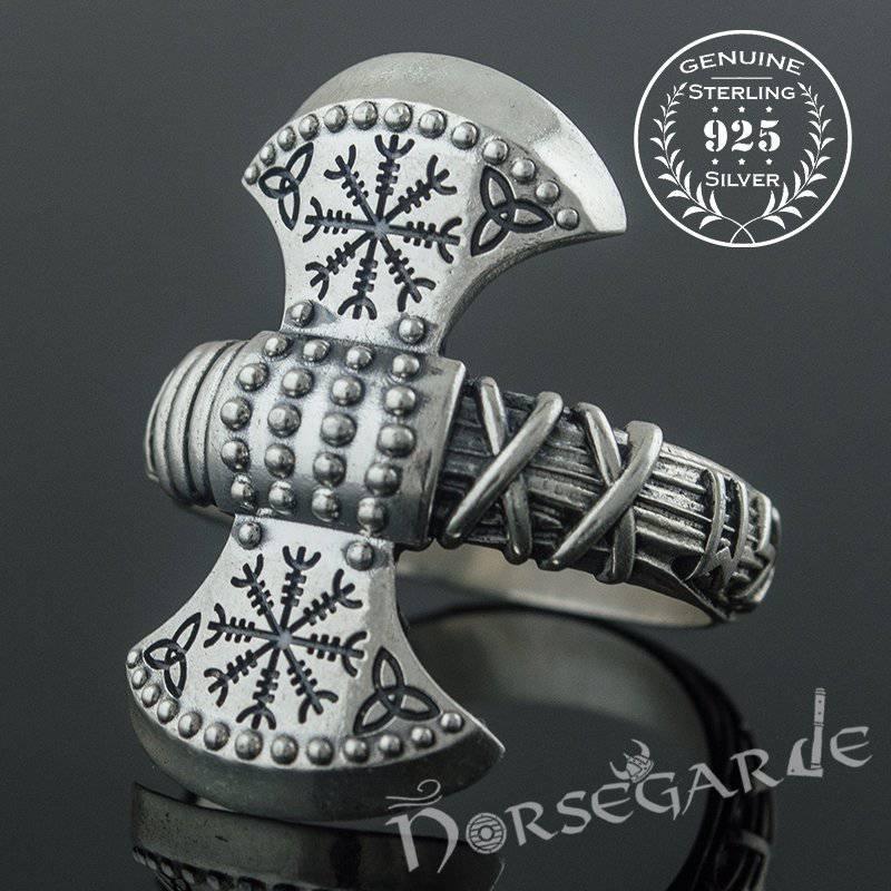 Handcrafted Runic Axe Ring - Sterling Silver - Norsegarde