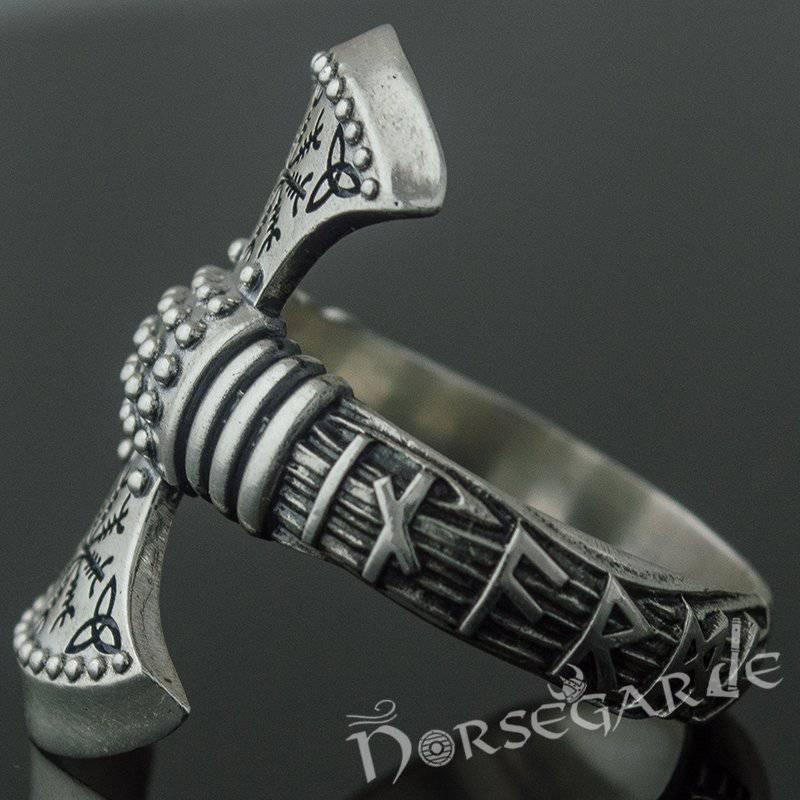 Handcrafted Runic Axe Ring - Sterling Silver - Norsegarde