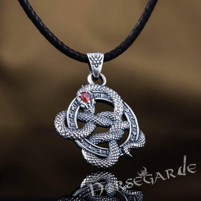 Handcrafted Runic Coiled Jormungandr Pendant - Sterling Silver - Norsegarde