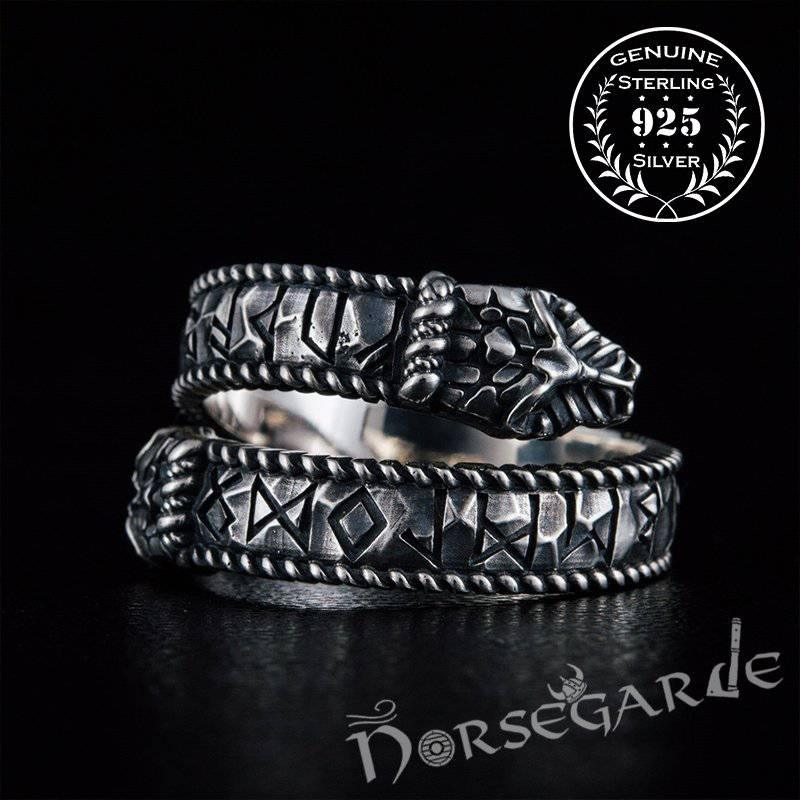 Handcrafted Runic Jormungandr Band - Sterling Silver - Norsegarde