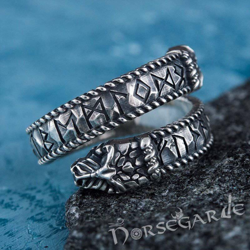 Handcrafted Runic Jormungandr Band - Sterling Silver - Norsegarde