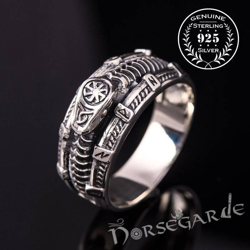 Handcrafted Runic Serpent Ouroboros Band - Sterling Silver - Norsegarde