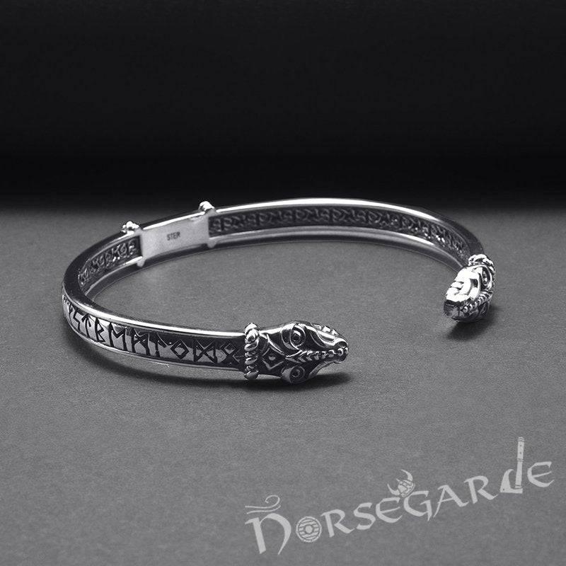 Handcrafted Runic Serpent Torc Bracelet - Sterling Silver - Norsegarde