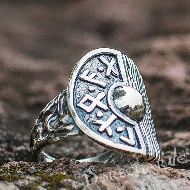 Handcrafted Runic Shield Signet Ring - Sterling Silver - Norsegarde