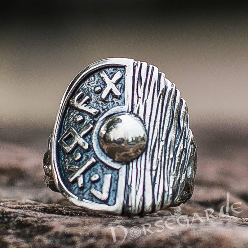 Handcrafted Runic Shield Signet Ring - Sterling Silver - Norsegarde