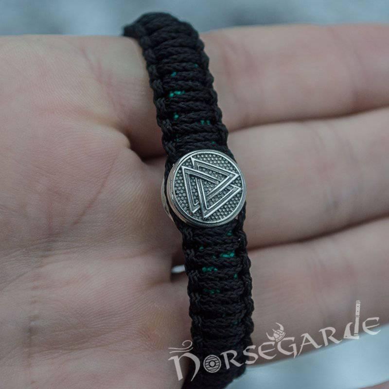 Handcrafted Shaded Paracord Bracelet with Mjölnir and Rune - Sterling Silver - Norsegarde