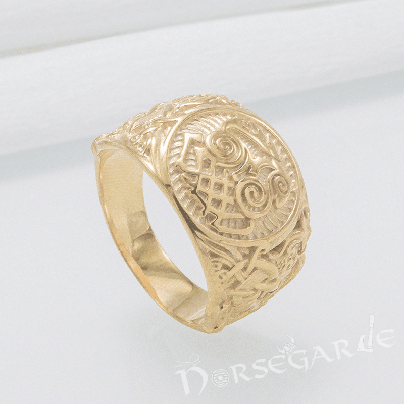 Handcrafted Sleipnir Mammen Style Ring - Gold - Norsegarde
