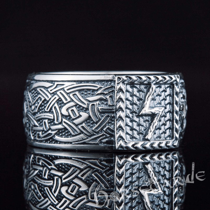 Handcrafted Sowilo Rune Borre Ornament Band - Sterling Silver - Norsegarde