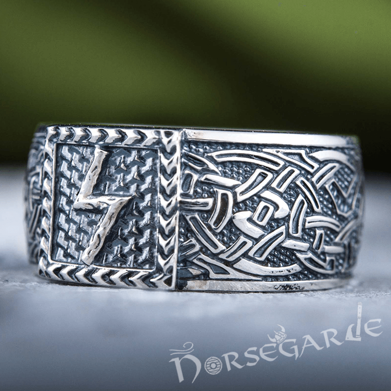 Handcrafted Sowilo Rune Borre Ornament Band - Sterling Silver - Norsegarde