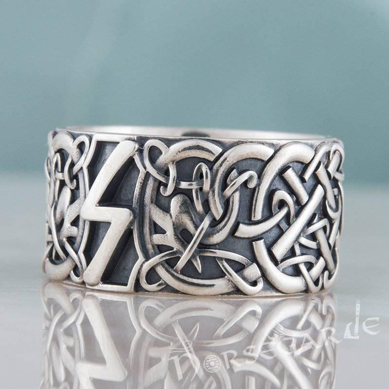 Handcrafted Sowilo Rune Urnes Ornament Band - Sterling Silver - Norsegarde