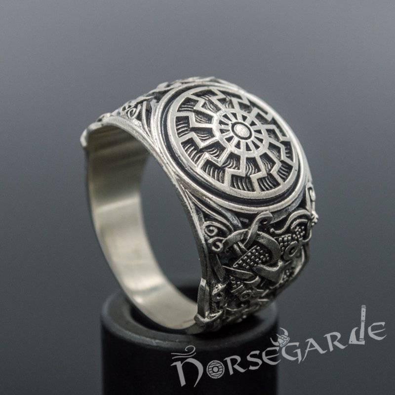 Handcrafted Sunwheel Mammen Style Ring - Sterling Silver - Norsegarde