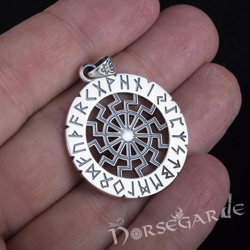 Handcrafted Sunwheel Runed Pendant - Sterling Silver - Norsegarde