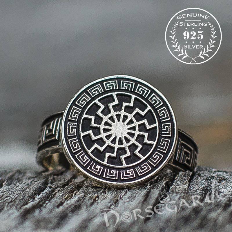 Handcrafted Sunwheel Shield Signet Ring - Sterling Silver - Norsegarde