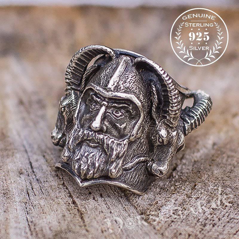 Handcrafted Thor and Goats Ring - Sterling Silver - Norsegarde