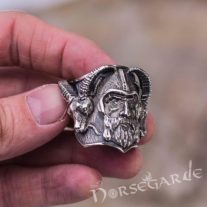 Handcrafted Thor and Goats Ring - Sterling Silver - Norsegarde