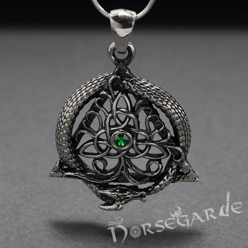 Handcrafted Tree and Serpent Gemmed Pendant - Sterling Silver - Norsegarde