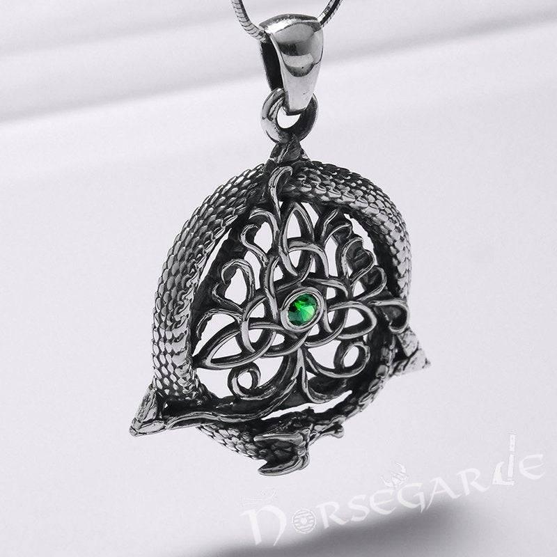 Handcrafted Tree and Serpent Gemmed Pendant - Sterling Silver - Norsegarde