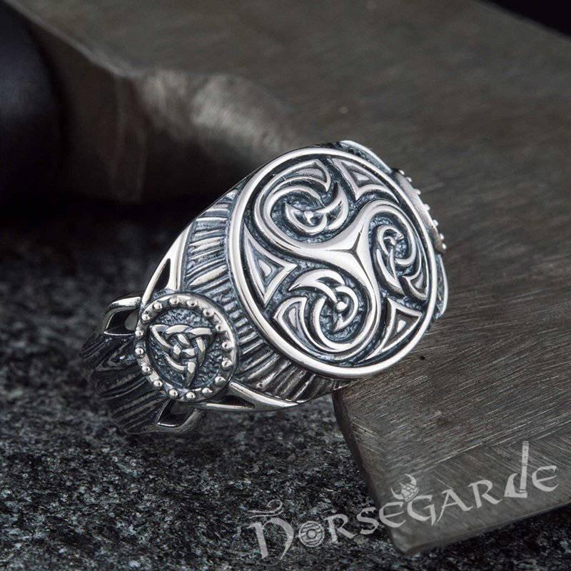 Handcrafted Triskelion Druid Signet Ring - Sterling Silver - Norsegarde