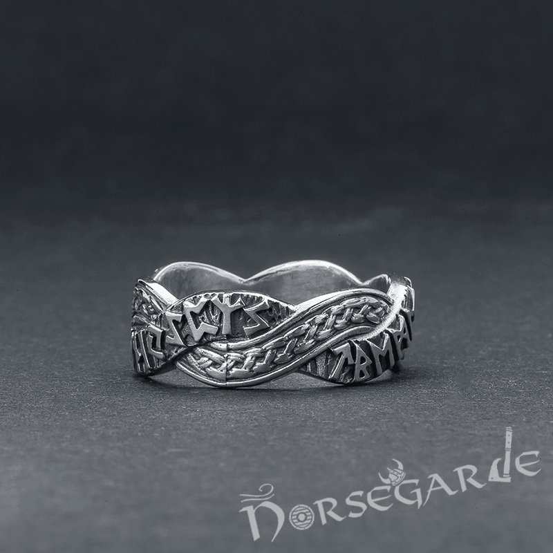 Handcrafted Twined Braid & Runes Band - Sterling Silver - Norsegarde