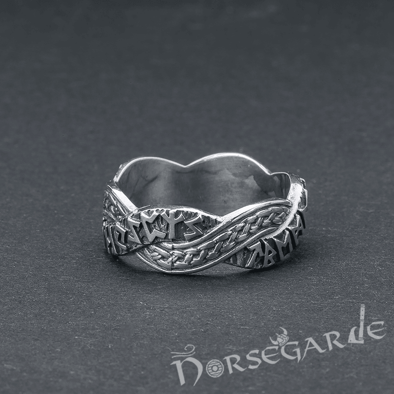 Handcrafted Twined Braid & Runes Band - Sterling Silver - Norsegarde