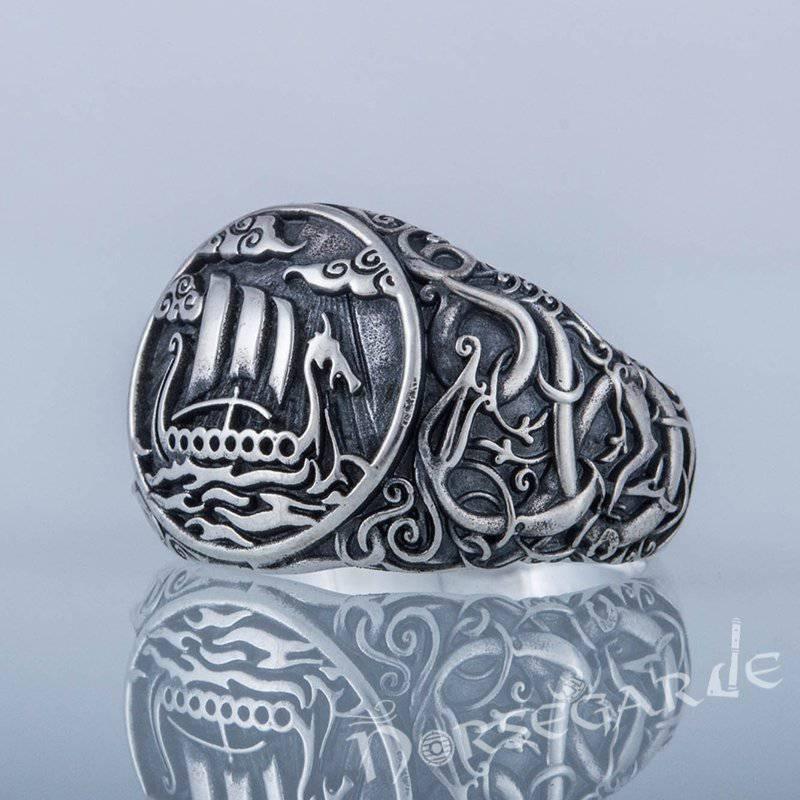 Handcrafted Urnes Style Drakkar Ring - Sterling Silver - Norsegarde