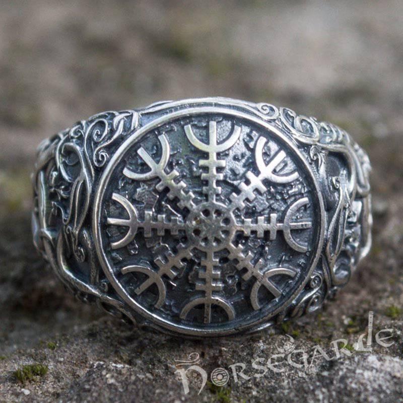 Handcrafted Urnes Style Helm of Awe Ring - Sterling Silver - Norsegarde