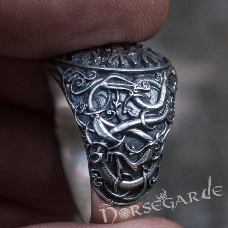 Handcrafted Urnes Style Helm of Awe Ring - Sterling Silver - Norsegarde