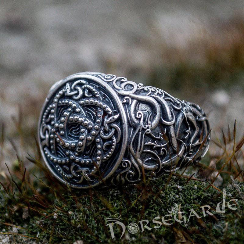 Handcrafted Urnes Style Jormungandr Ring - Sterling Silver - Norsegarde