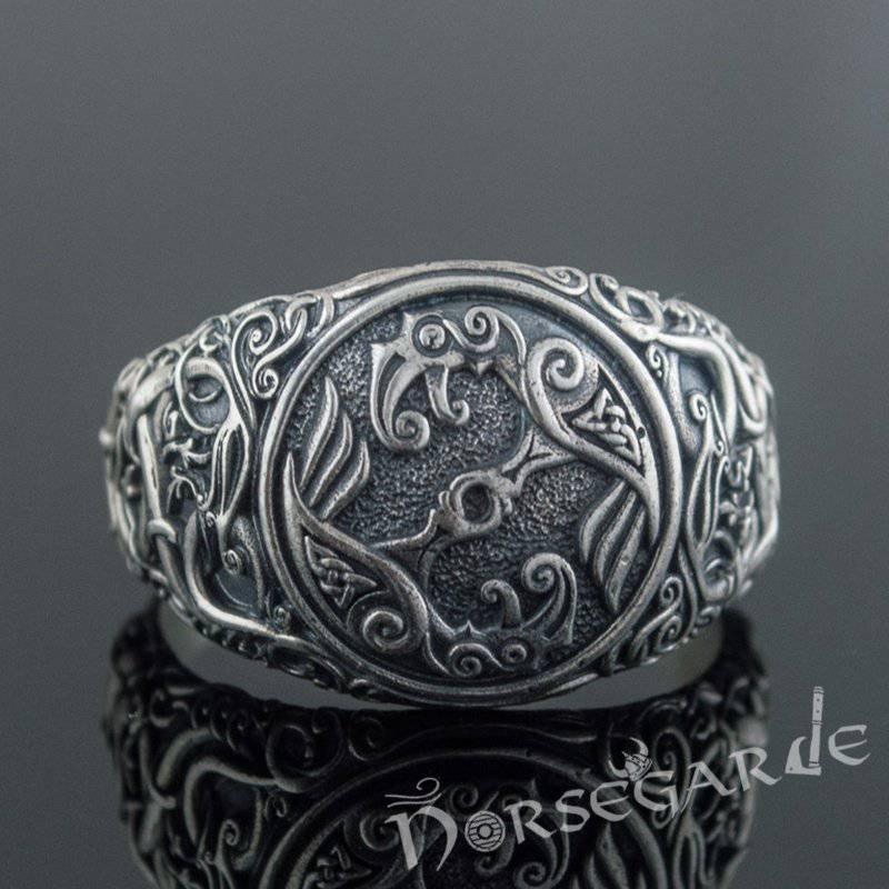 Handcrafted Urnes Style Ravens Ring - Sterling Silver - Norsegarde