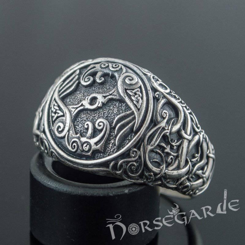 Handcrafted Urnes Style Ravens Ring - Sterling Silver - Norsegarde