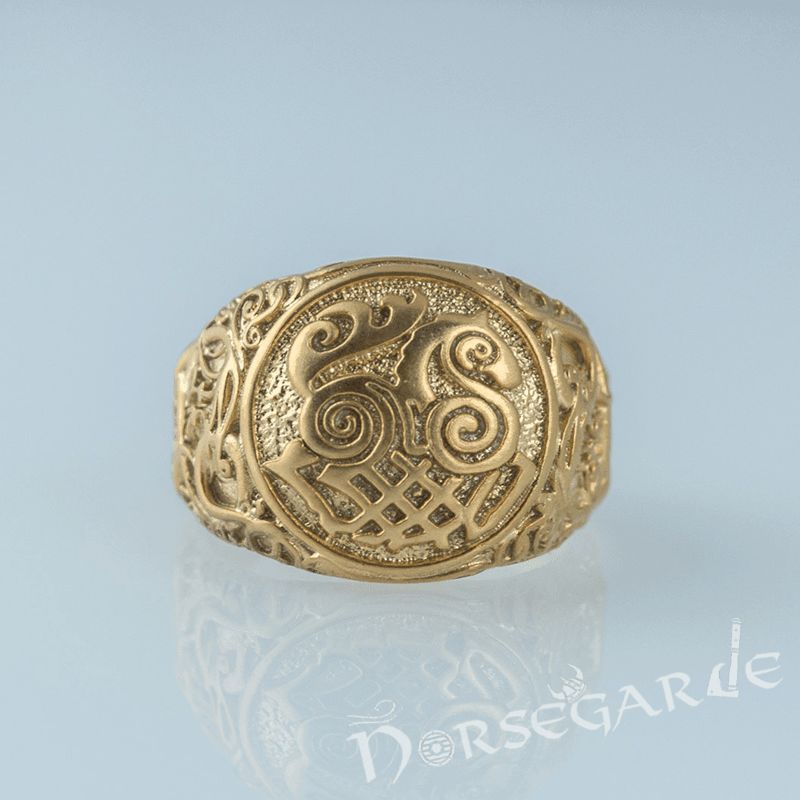Handcrafted Urnes Style Sleipnir Ring - Gold - Norsegarde