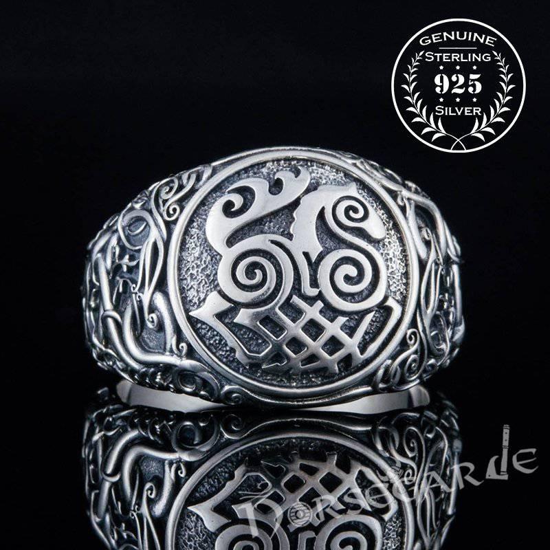 Handcrafted Urnes Style Sleipnir Ring - Sterling Silver - Norsegarde