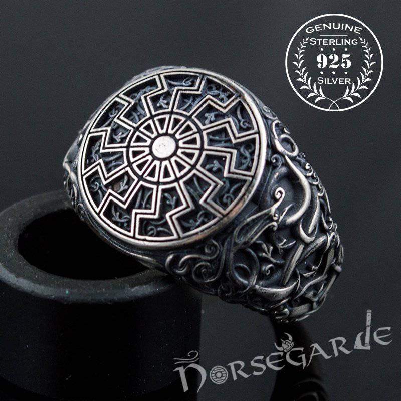 Handcrafted Urnes Style Sunwheel Ring - Sterling Silver - Norsegarde